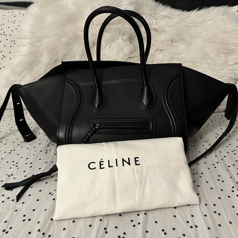 CELINE - Black Grained Calfskin Phantom Luggage.